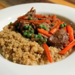 Basic Venison Stir fry with onions, carrots and peas