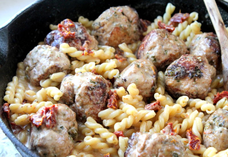 Chicken basil Meatballs w Sundried Tomato Cream Sauce