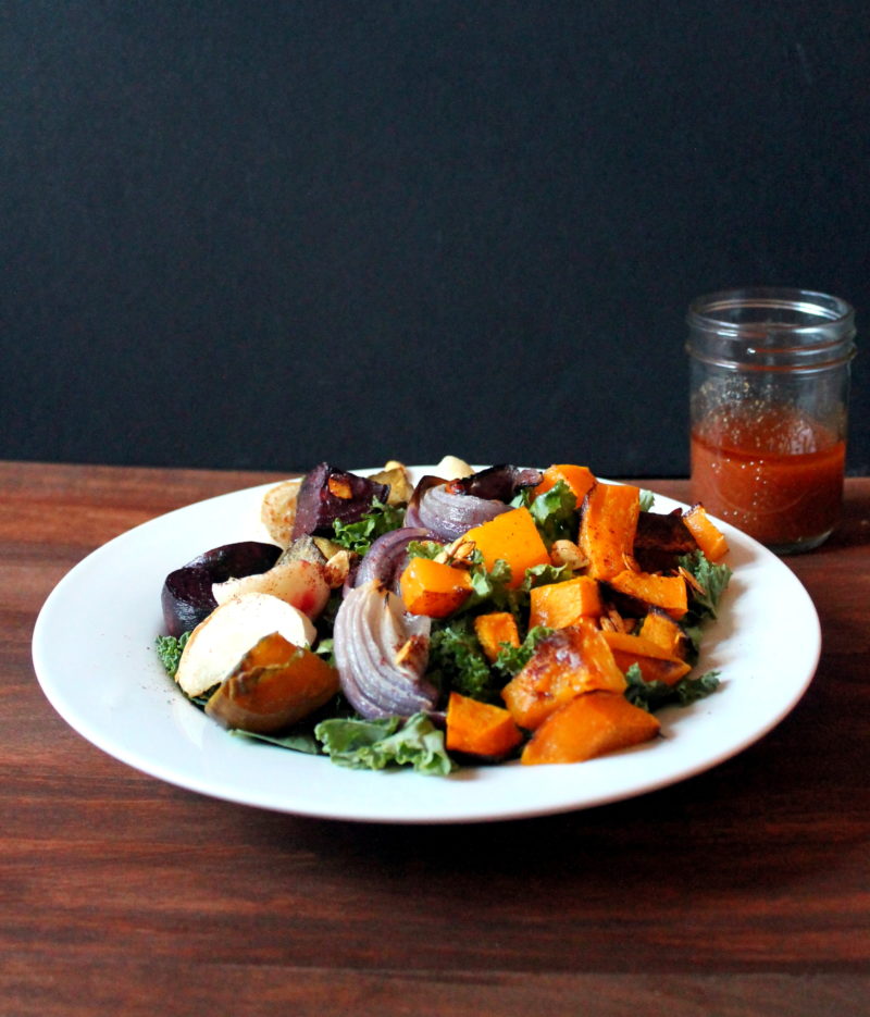 Maple Chipotle Winter Roast Veggie Salad