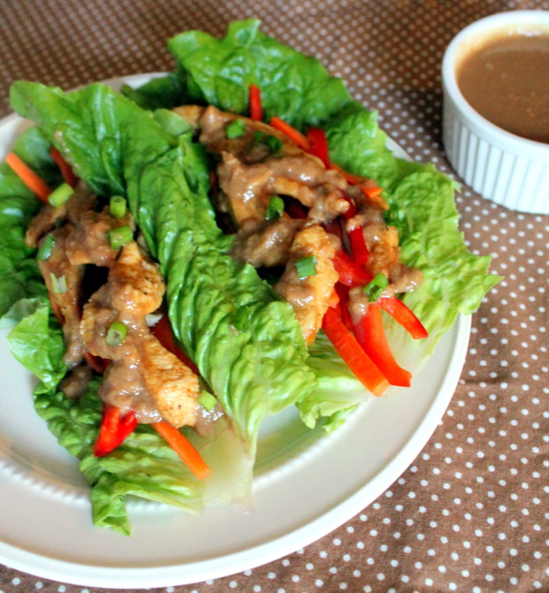 Satay Style Chicken Lettuce Wraps with peanut suace