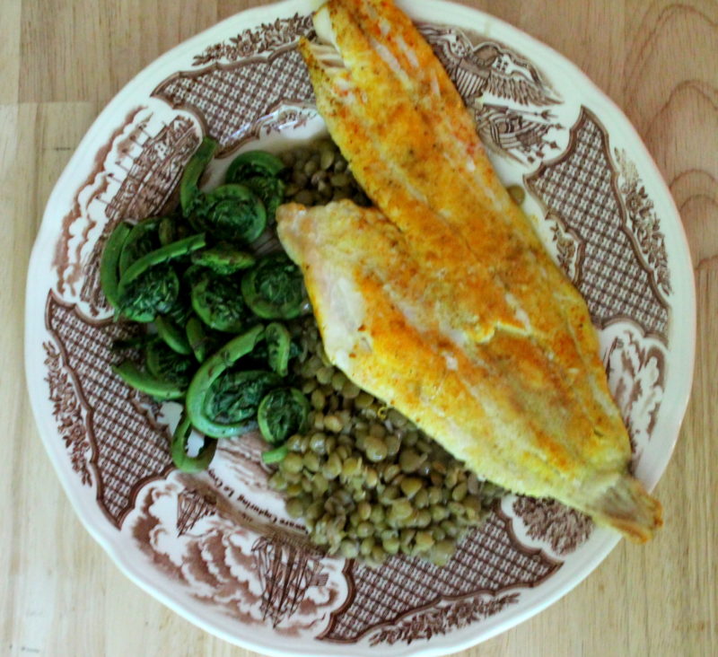 Turmeric Spiced Haddock with Lentils & Fiddleheads