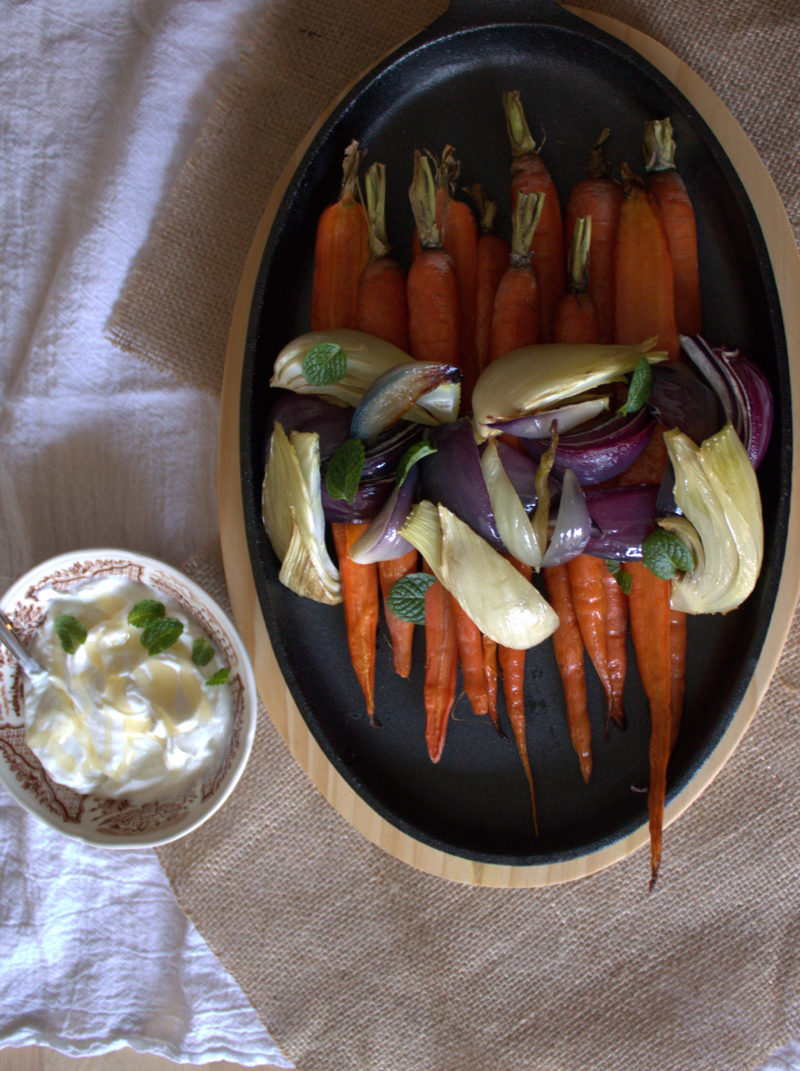 Roasted Veggies with Mint Yogurt & Honey