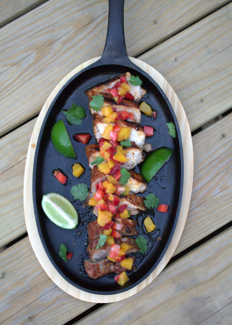 Spice Rubbed Pork with Strawberry and Peach Salsa