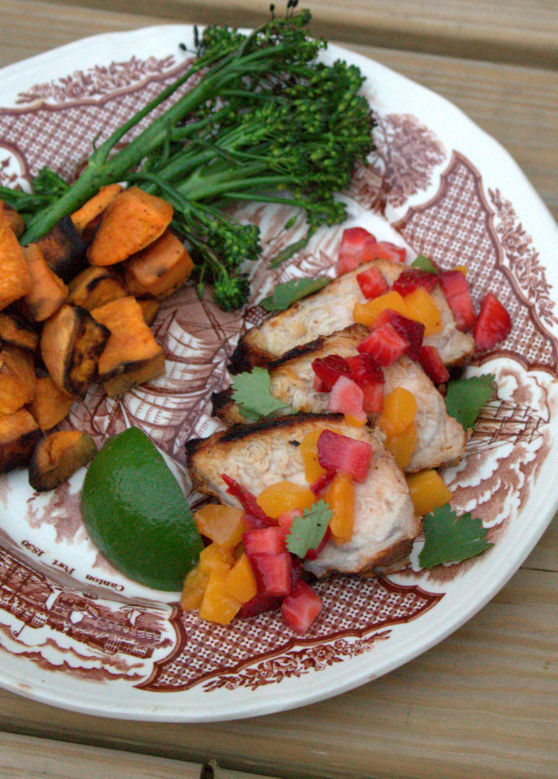 Spice Rubbed Pork with Strawberry and Peach Salsa