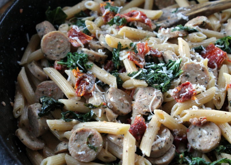 Sausage, Kale and Sun Dried Tomato Skillet Pasta