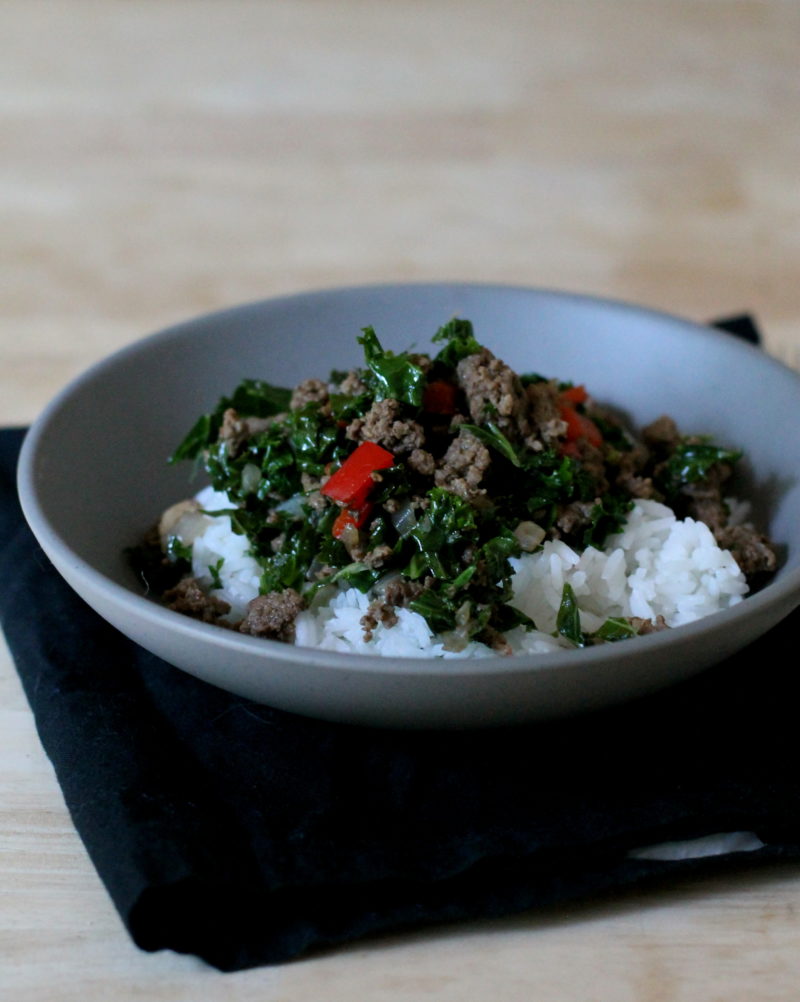 Kale and Ground Beef Stir-Fry